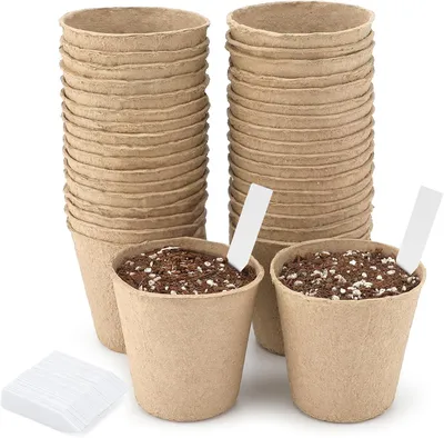 Imagen del producto de Macetas biodegradables de fibra de coco, 8 cm de diámetro, paquete de 50 unidades, para la germinación de plantas