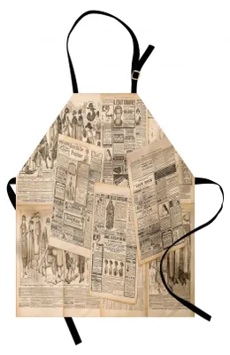 Zdjęcie produktu dla ABAKUHAUS Antyczna fartuch kuchenny, strony gazet z reklamami i magazynem modowym Frau Edwardian Publicity Image, kolorowy, regulowana wysokość, można prać, wyraźny nadruk cyfrowy, kremowy