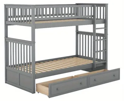 Produktbild von Etagenbett 90x200 cm - Platzsparendes Kinderbett in Grau mit Schubladen