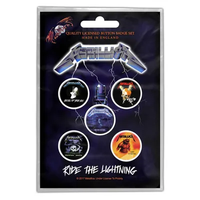 Obrázek produktu pro Metallica - odznak "Ride The Lightning" - plastový, kovový RO8150 (jedna velikost) (černá/modrá/oranžová)
