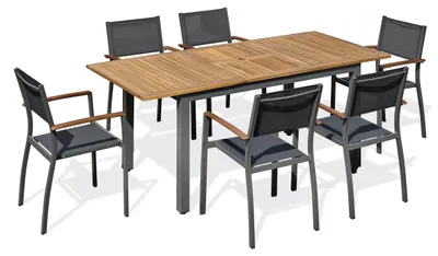 Image de Ensemble repas de jardin 6 places alu et acacia