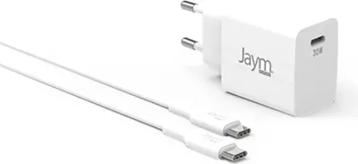Produktbild von Jaym, 30W GaN-Netzladegerät mit USB-C und 2m USB-C Kabel schnell und kompakt, Weiß