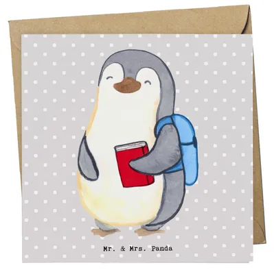 Produktbild von Mr. & Mrs. Panda Grußkarte Student Herz - Grau Pastell - Geschenk, doppelkarte, Glückwunschkarte, Klappkarte, anlasskarte, faltkarte