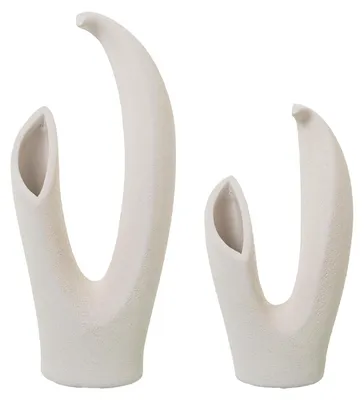 2er-Set Tischvasen Keramik Beige/Grau 14x19x42 cm