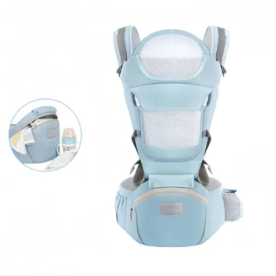 Produktbild von 3-in-1 Babytrage, Hüftsitz, Multifunktion, große Tasche, 15 Trageweisen, ergonomisch, abnehmbare Rückenstütze, Blau