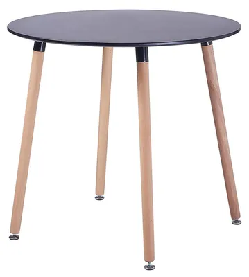 Productafbeelding van Eettafel van MDF, rond, 80x80x72 cm, zwart, met 4 beuken houten poten