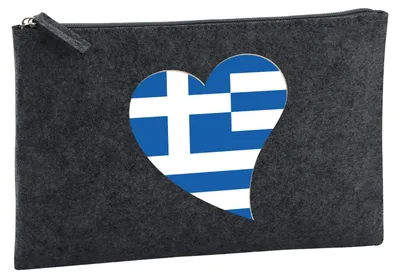 Produktbild von Huuraa Kulturbeutel Griechenland Flagge Herz 1 Liter Charcoal Filz Kosmetiktasche Geschenkidee