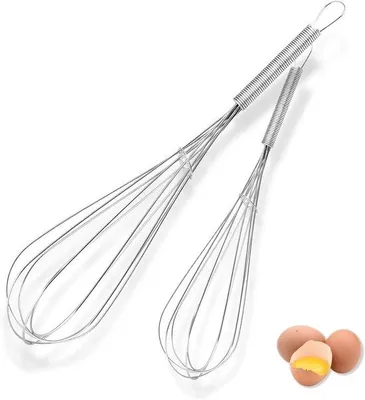 Obrázek produktu pro Sada dvou metliček z nerezové oceli Unyqoos®, 19 cm a 24 cm, s ergonomickými rukojeťmi, vhodné do myčky – ideální pro omáčky, zálivky, šlehačku a dezerty