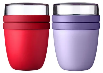 Produktbild von Mepal - Lunchpot Mini Ellipse Mixed - Campus Red + Vivid Lilac – 300 ml praktischer Reisebecher, Joghurtbecher, To go Becher – Geeignet für Tiefkühler, Mikrowelle und Spülmaschine, 420 ml