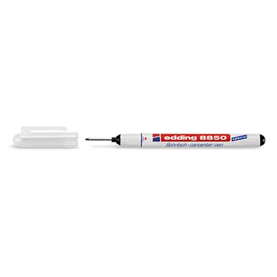 A white marker pen with a transparent cap next to it, on a white background.