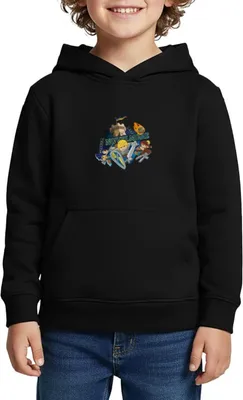 Produktbild von Spreadshirt PLAYMOBIL Novelmore Gwynn, Arwynn, Dario Da Vanci Kinder Premium Hoodie, 146/152 (10 Jahre), Schwarz