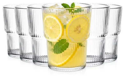 Produktbild von Vilde | Trinkgläser 6er Set 380 ml - Ø9 cm - Geriffeltes Wasserglas - Spülmaschinenfest