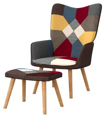 Produktbild von Relaxsessel mit Hocker aus Patchwork-Stoff