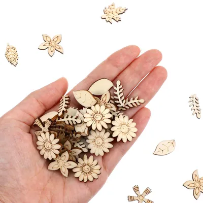 150 DIY Holzblumen-Set, Streudeko, Holzscheiben zum Bemalen