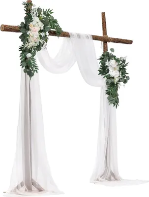 Produktbild von Künstlicher Hochzeitsbogen-Blumen-Set, weiß, mit 2 Blumen und 2 Vorhängen