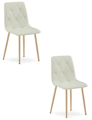 Produktbild von 2er-Set Stühle Libra aus beigem Stoff mit Holzoptik-Beinen