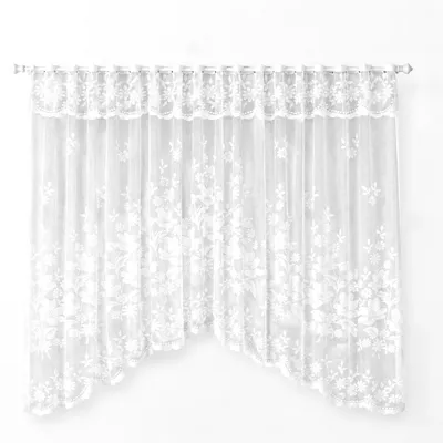 Tüllgardine mit Blumenmotiv, 160x100 cm, Weiß, für Küche & Wohnzimmer
