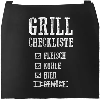 Produktbild von Grill-Schürze für Männer Grill-Checkliste Baumwoll-Schürze Küchenschürze Moonworks® schwarz unisize