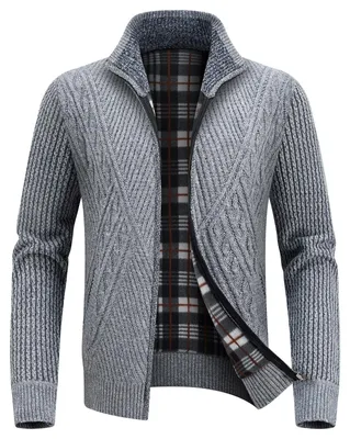 Produktbild von Gestrickter Cardigan für Herren – mit Fleece-Futter – Hellgrau