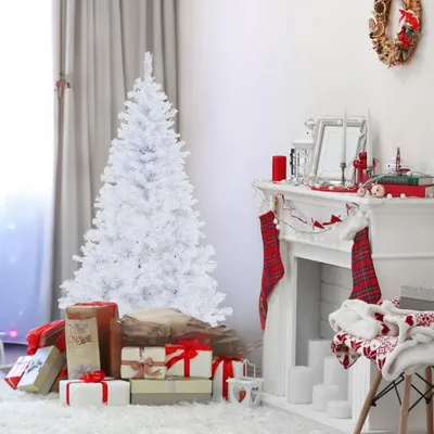 Obrázok produktu pre Umelý vianočný stromček Ikodm, výška 180 cm, biela farba, 650 vetvičiek, PVC stromček s kovovým stojanom