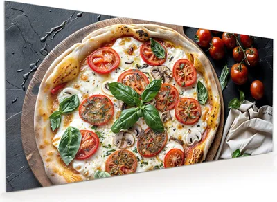 Produktbild von Küchenrückwand Spritzschutz Glas mit Motiv Pizza mit Tomaten 40 x 40 cm