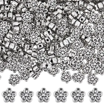 Produktbild von Abstandsperlen aus Metall - 200 Stück - 7 mm - Silberfarben - Für Schmuckherstellung Basteln Ohrringe Armbänder Halsketten
