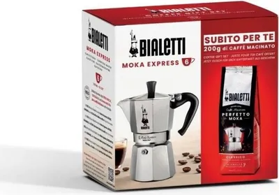 Obrázek produktu pro Italský espressovač, Bialetti Moka, 3 šálky, 0,30 l, stříbrný, + 250 g kávy Perfetto Moka Classico