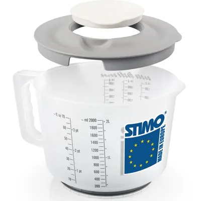 Produktbild von 2IN1 Messbecher 2L Rührbecher mit Deckel Spritzschutz und Ausgießer Stoppboden Skala ml Gramm Rührbehälter