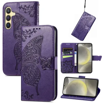 Produktbild von Für Samsung Galaxy S25 FE 5G Kunstleder Wallet Handy Tasche Schmetterling Design Hülle Etuis Lila
