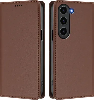 Image de Etui en cuir pour Samsung Galaxy S23, étui magnétique en cuirPolyuréthaneavec support Marron