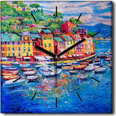 Produktbild von Coloray Uhr auf Leinwand 30x30 cm Wand Uhr Dekoration Wohnzimmer Segeltuch schwarze Hände -Meer Landschaftsboot.