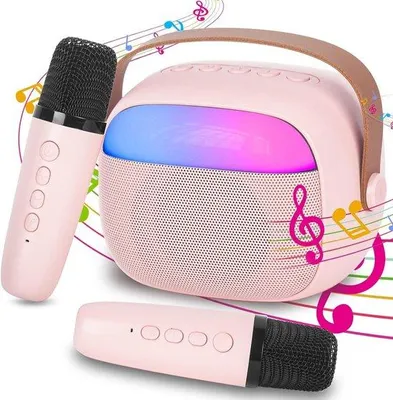 Image de Enceinte karaoké portable avec 2 microphones et des lumières