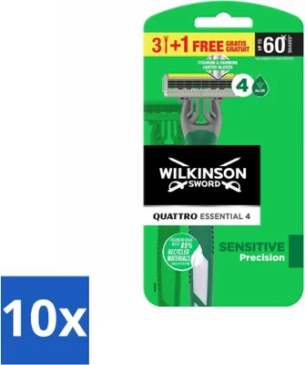 Produktbild von Wilkinson – Einwegrasierer – Quattro Essential 4 – Gründliche Rasur – 4 Klingen - Vorteilspack - 10 Stücke