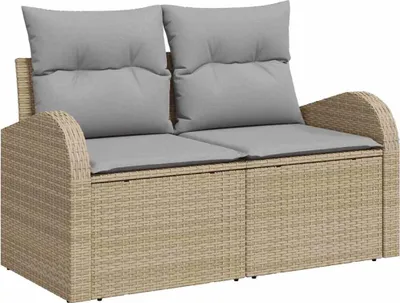 Obrázok produktu pre vidaXL Záhradná pohovka s vankúšmi Béžová 124 x 62 x 69 cm Poly-ratan