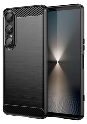 Produktbild von Für Sony Xperia 1 VII Carbon Fiber Brushed Design Textur TPU Hülle Cover Schwarz