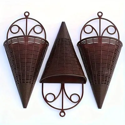 Produktbild von Imitatierotan-Blumenkorb, 3-teilig, Wandgeflecht, Garten- und Terrassenpflanztopf, kreativ für Landschaftsdekoration