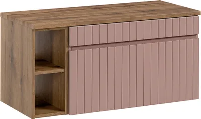 Produktbild von Waschbeckenunterschrank mit Regal 100 cm IRAKLIO-56-ROSE rosa Eiche Nb., B/H/T ca. 100,4/48,5/46 cm