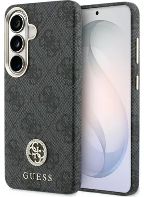 Produktbild von Handyhülle für Galaxy S26 Plus, Guess Saffiano Logo MagSafe, Schwarz mit Muster Rhinestone Round