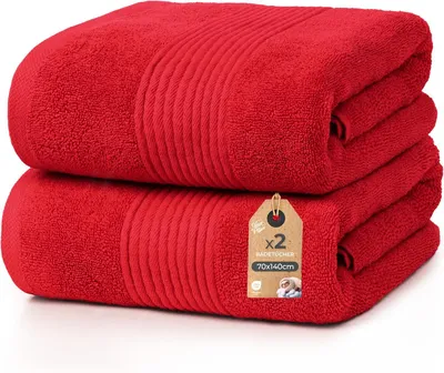 Immagine prodotto di Set di 2 asciugamani da doccia Cloud Pillow 70x140 cm, 100% cotone, 500 g/m², morbidi, altamente assorbenti, resistenti, certificati Oeko-TEX, per bagno e benessere (Rosso)