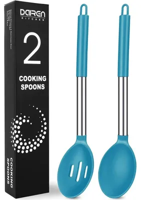 Productafbeelding van Set van 2 siliconen spatels, blauw. Inclusief een spatel met gaatjes en een massieve spatel. Hittebestendig, BPA-vrij