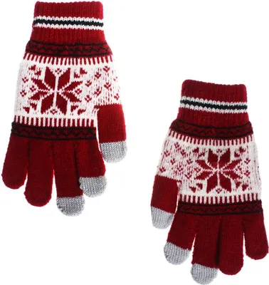 Produktbild von wortek Touchscreen Handschuhe | Flockenmuster Rot / Weiß | Größe M - L | für alle Handys, Smartphones und Tablets  | Herren Damen Winter Herbst