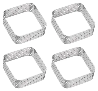 4 perforierte Tarte-Ringe, quadratisch, 5 cm, Edelstahl, antihaft
