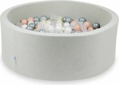 Produktbild von Bällebad 110x40cm hellgrau – Mit 500 Bällen / transparent, perlmutt, silber, roségold, hellgold