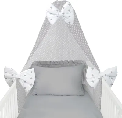 Produktbild von Amilian Babybettwäsche Set 7-teilig – Bettwäsche 100x135 cm, Kissen 40x60, Himmel, Nestchen – für Babybett/Gitterbett – Komplettset für Neugeborene
