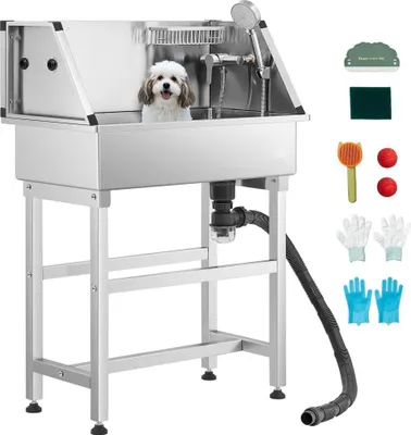Immagine prodotto di Stazione di lavaggio in acciaio inox per la toelettatura del cane - Bagno per animali - Dimensioni 870x490x1225mm - Vasca di lavaggio per cani per la toelettatura professionale