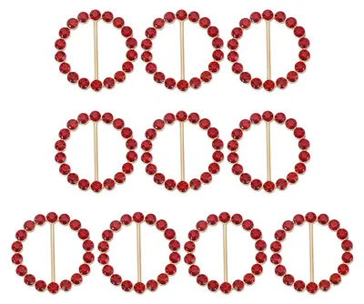 10 Strass-Sjaalringe, rot, Metall, 42 mm, für Tücher & Krawatten