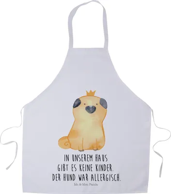 Produktbild von Mr. & Mrs. Panda Kochschürze Mops Krone - Weiß - Geschenk, Hund, Königlich, Vorbinder, Küchenzubehör, Haha, Grillschürze, Küchenschürze, Sprüche, Schürze, Lustig
