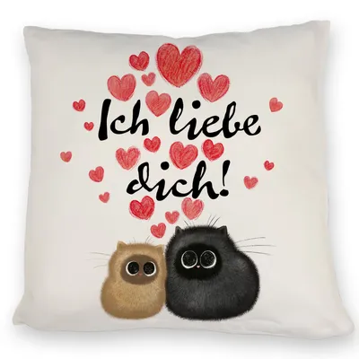 Produktbild von Knuffige Katzen Kissen mit Spruch Ich liebe dich