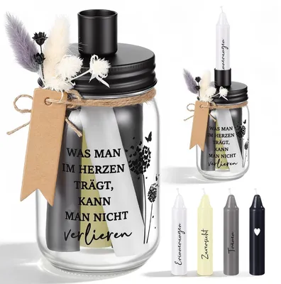 Produktbild von Gedenkset mit 4 Kerzen und einem Glasgefäß