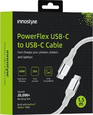 Produktbild von Innostyle Powerflex Usb-C Schnellladekabel Für Iphone Samsung 3A 60W Polyamid 2M Silber